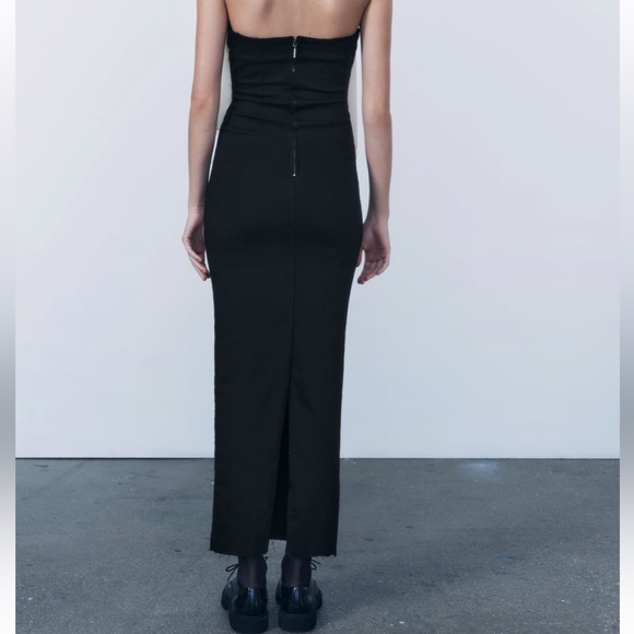 Zara NWT denim black midi strapless dress - Picture 3 of 6
